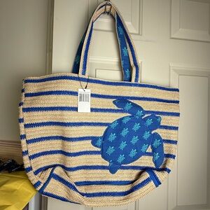 NWT Vera Bradley Marine Turtles Seashore Beach Bag Straw Tote Retired RARE!